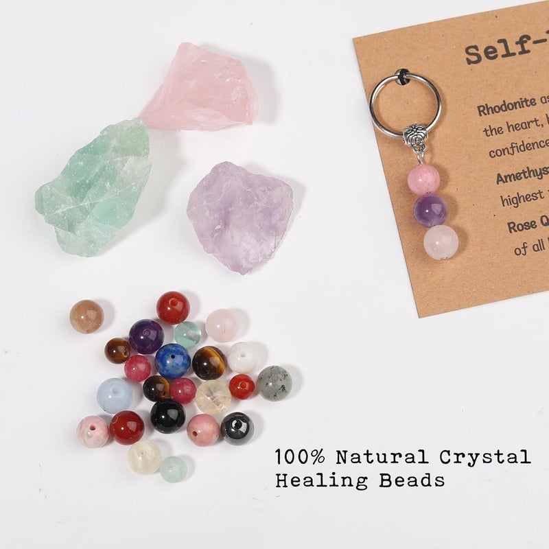 Drogomen Store Healing Crystal Keychain Gift for New Beginnings Calming Anxiety Luck Protection Natural Gemstone Keychain for Women - Image 2